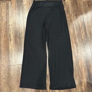 iman global chic Black Flowy Casual Elastic Waist Travel Comfy Pants Size MED